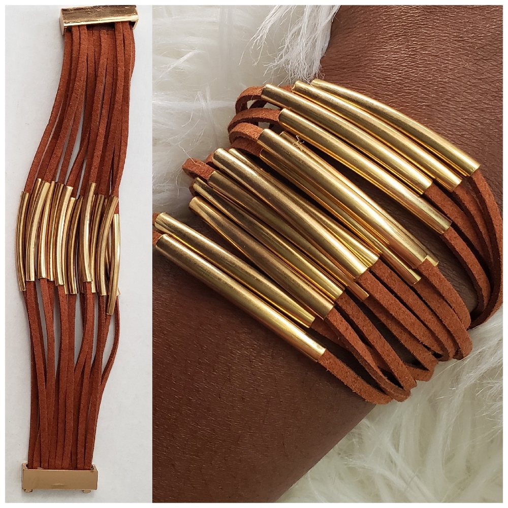 Rope Bracelet with Gold Metal Design